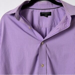 Banana Republic Dress Shirt Mens L Purple Checkered Long Sleeve Business Casual